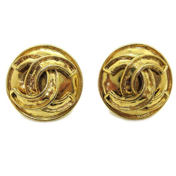 Chanel Button Earrings Clip-On Gold - Picture 1 of 4